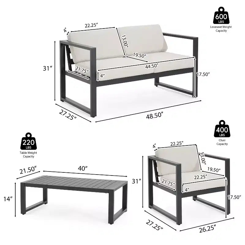 Christopher Knight Home Thorne Modernes Outdoor-Sitz-Set aus Aluminium für 4 Personen