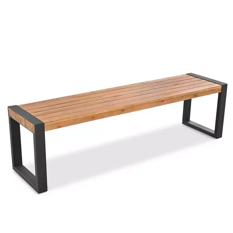 Whisen weerbestendige eettafelset voor buiten met 2 banken, tuinmeubelset met uniek bladreliëf, blad van acaciahout en stalen frame - naturel