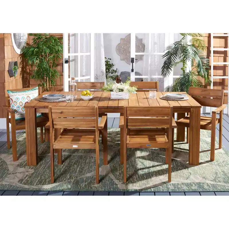 Hestia 7-teiliges Esszimmer-Set für den Außenbereich - Innen-/Außenbereich - PAT7310 - Natur - Safavieh