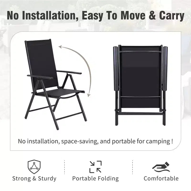 Captiva Designs 9-teiliges geräumiges quadratisches Metalltisch-Set mit Lamellenplatte, Sonnenschirmöffnung und verstellbaren klappbaren Sling-Stühlen