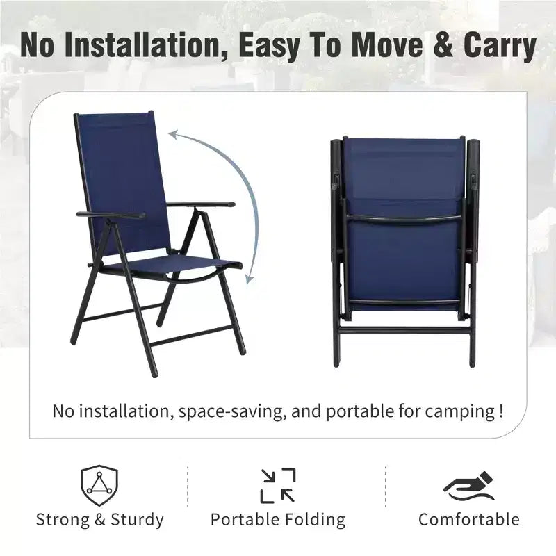 Captiva Designs 9-teiliges geräumiges quadratisches Metalltisch-Set mit Lamellenplatte, Sonnenschirmöffnung und verstellbaren klappbaren Sling-Stühlen
