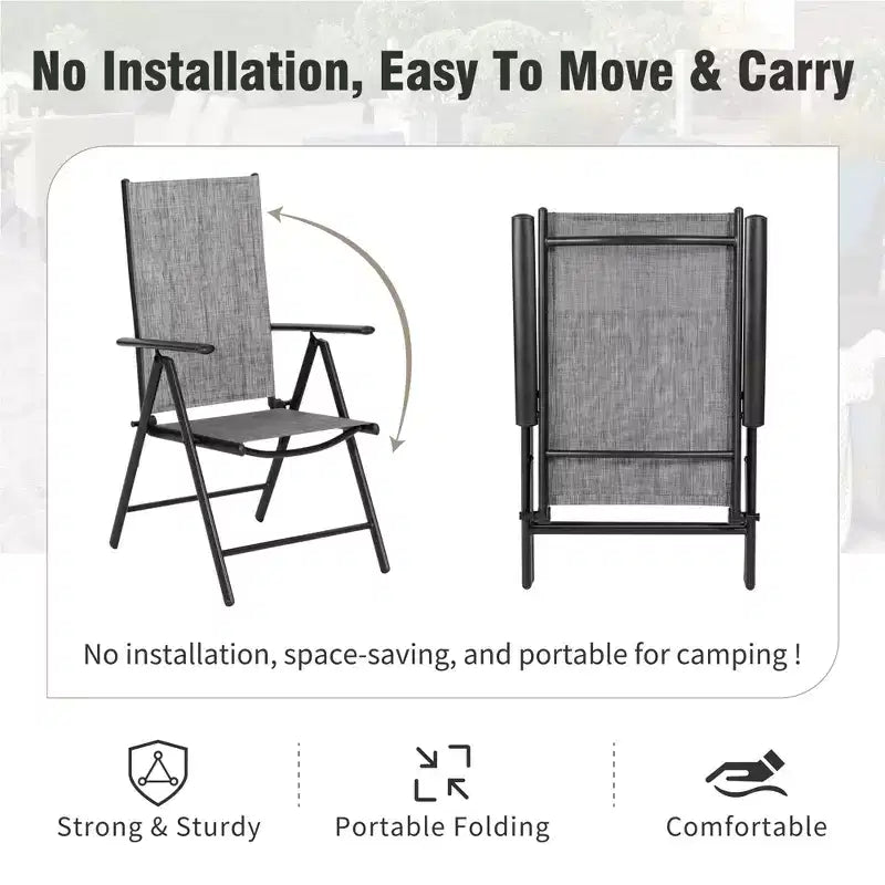 Captiva Designs 9-teiliges geräumiges quadratisches Metalltisch-Set mit Lamellenplatte, Sonnenschirmöffnung und verstellbaren klappbaren Sling-Stühlen