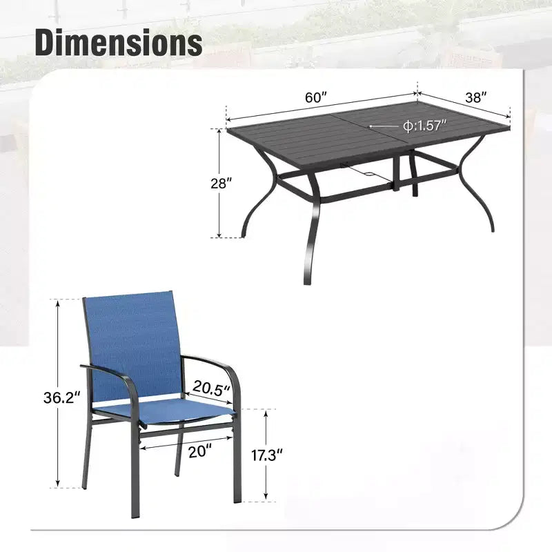 Captiva Designs matgrupp i 7 delar för uteplatsen med rektangulärt bord med ribbad bordsskiva och fasta slingstolar