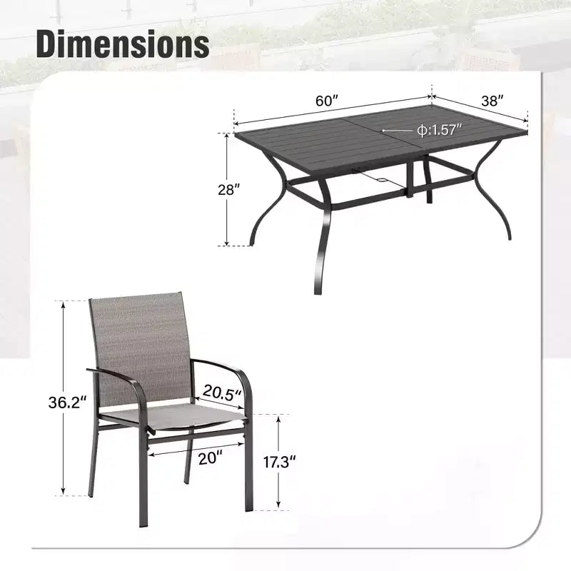 Captiva Designs matgrupp i 7 delar för uteplatsen med rektangulärt bord med ribbad bordsskiva och fasta slingstolar