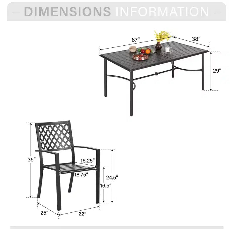 Conjunto de comedor para patio Captiva Designs de 7 piezas, con mesa rectangular de cubierta de listones y sillas metálicas apilables