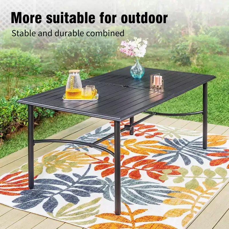 Conjunto de comedor para patio Captiva Designs de 7 piezas, con mesa rectangular de cubierta de listones y sillas metálicas apilables