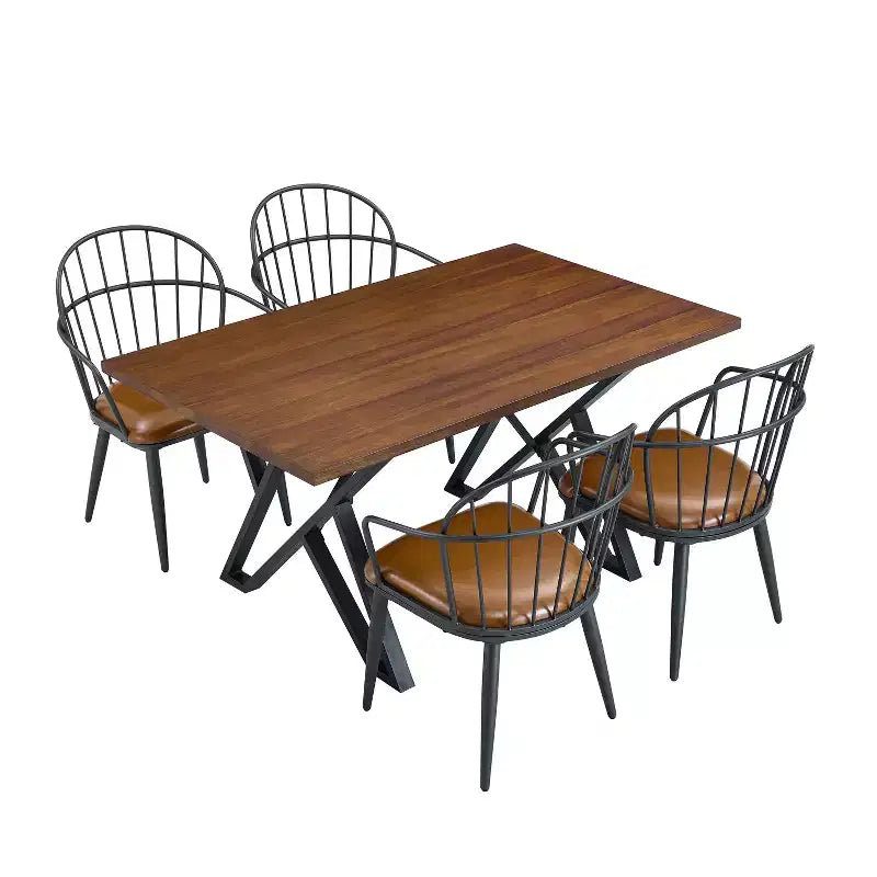 5 Piece Dining Table Set Dining Set with 4 Dining Chairs and Round/Square Table, Black+Natural/Walnut-ModernLuxe