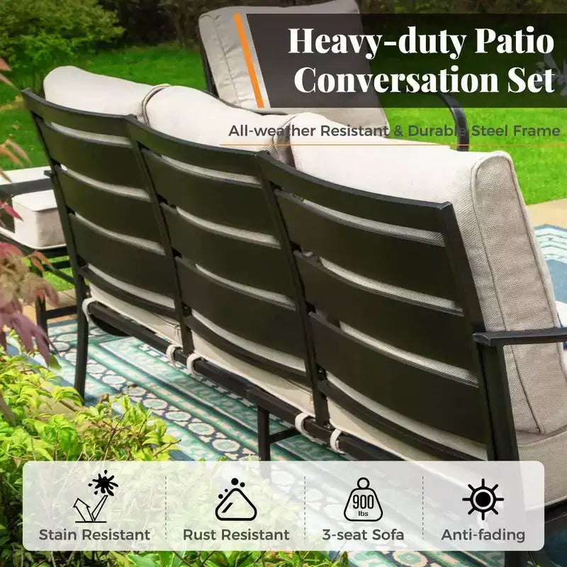 Captiva Designs 7pc Metal Patio Furniture Conversation Set with Swivel Chairs for Garden Porch Backyard