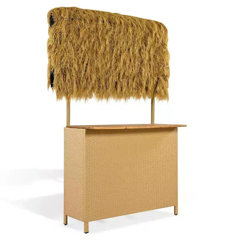 3-teiliges Terrassenbar-Set, Outdoor-Bartisch in Stehhöhe und Hocker mit Baldachin, verstellbaren Füßen und Tischplatte aus Holz zum Essen und Trinken, Natur -ModernLuxe