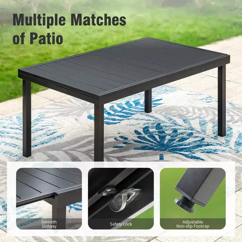 Set da pranzo da patio Captiva Designs, 7 pezzi, con tavolo rettangolare regolabile con piano a doghe e sedie in alluminio e textilene grigio