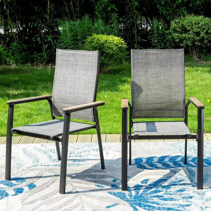 Set da pranzo da patio Captiva Designs, 7 pezzi, con tavolo rettangolare regolabile con piano a doghe e sedie in alluminio e textilene grigio