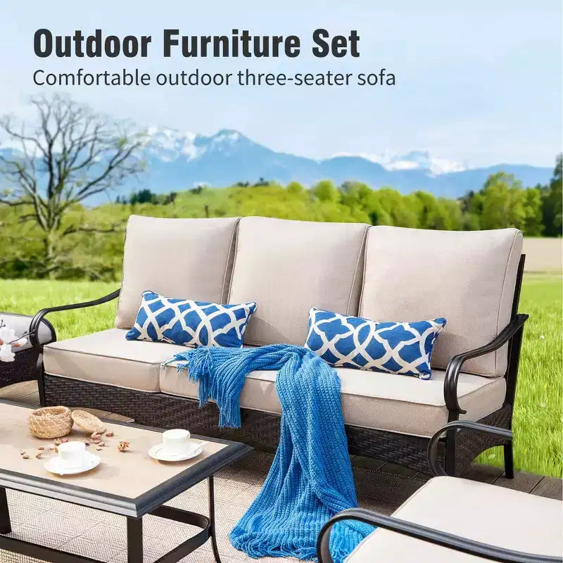 Captiva Designs 4pc extra large metal and rattan outdoor patio fire pit set with rocking armchairs