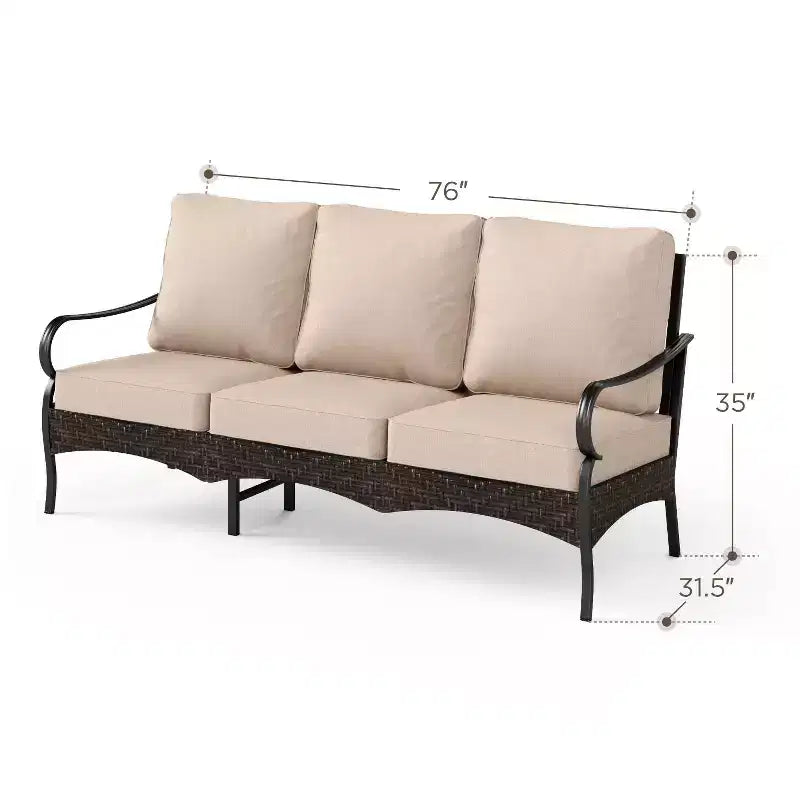 Captiva Designs 6pc Extra Large Metal and Rattan Outdoor Patio Fire Pit Set with Armchairs and Ottomans