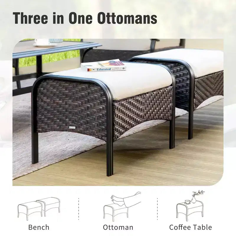 Captiva Designs extra grote 6-delige vuurkorfset voor buiten van metaal en rattan, met losse fauteuils en hockers