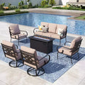 Captiva Designs 6pc Extra Large Metal Outdoor Patio Fire Pit Set with Swivel Pattern-back Chairs