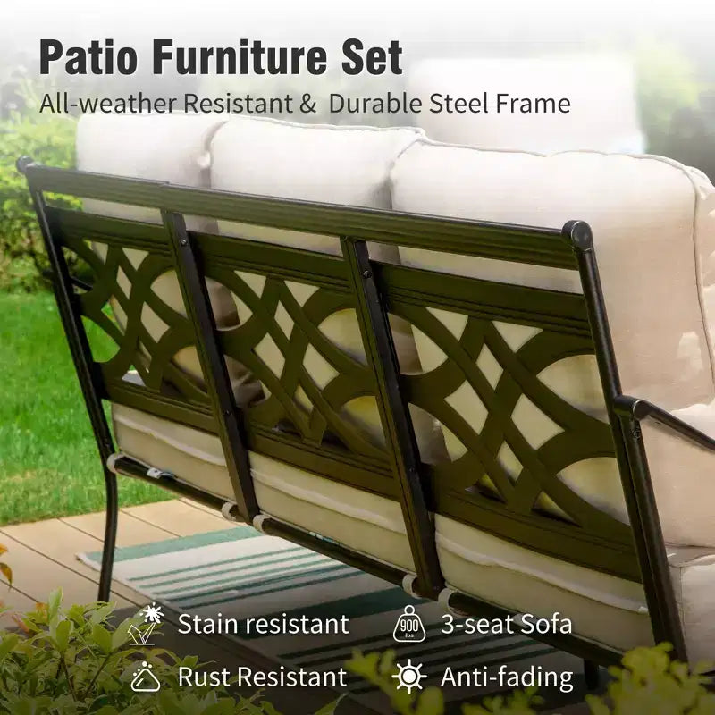 Captiva Designs 6pc Extra Large Metal Outdoor Patio Fire Pit Set with Swivel Pattern-back Chairs
