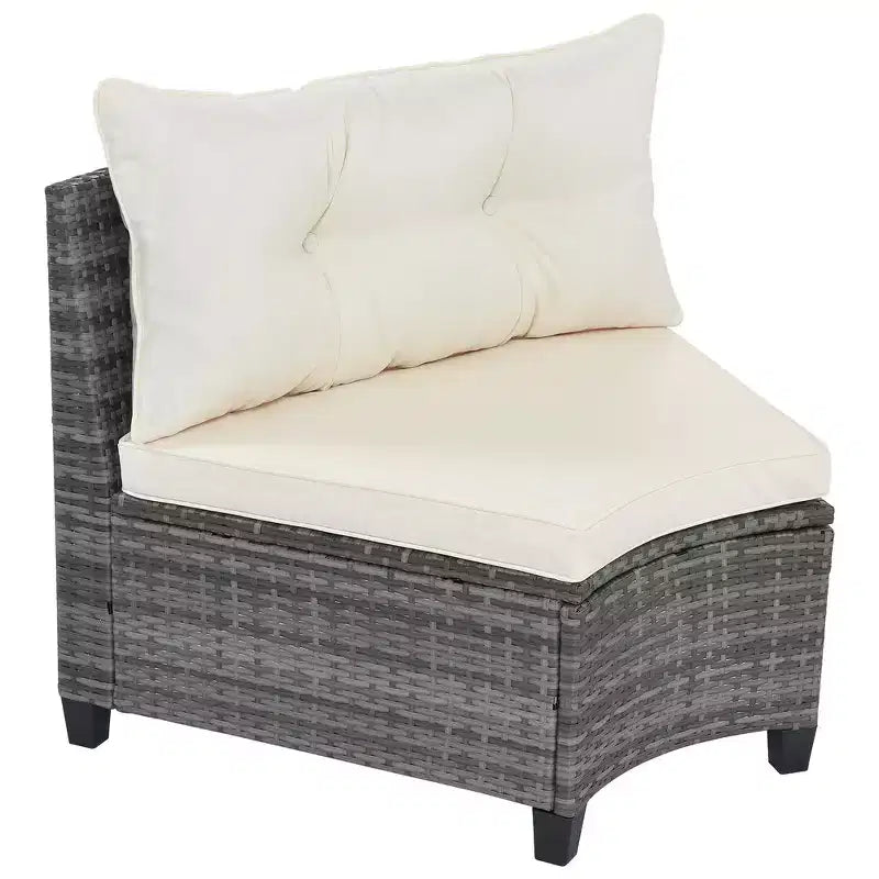 Whisen 8-Piece Wicker Patio Sectional Sofa Set, Outdoor Curved Half-Moon Sectional Couch Sets with Rectangular Coffee Table