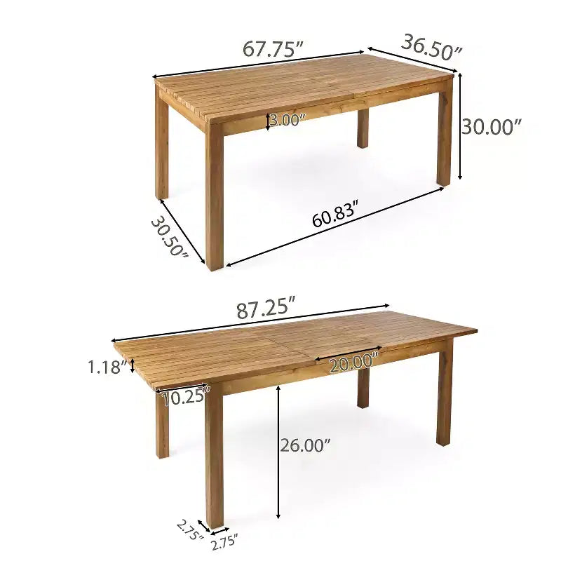Christopher Knight Home Tamaron uitschuifbare eetset voor buiten van acaciahout, 7-delig, met kussens, teak en crème
