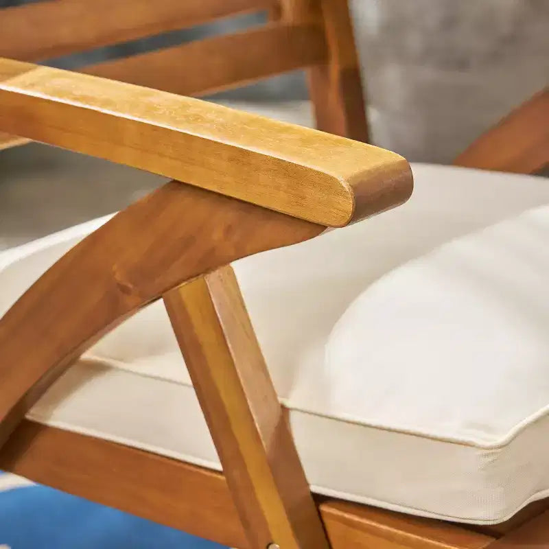 Christopher Knight Home Lovell 7-delige eetset voor buiten van acaciahout en ijzer, met kussen, teak en crèmekleurig