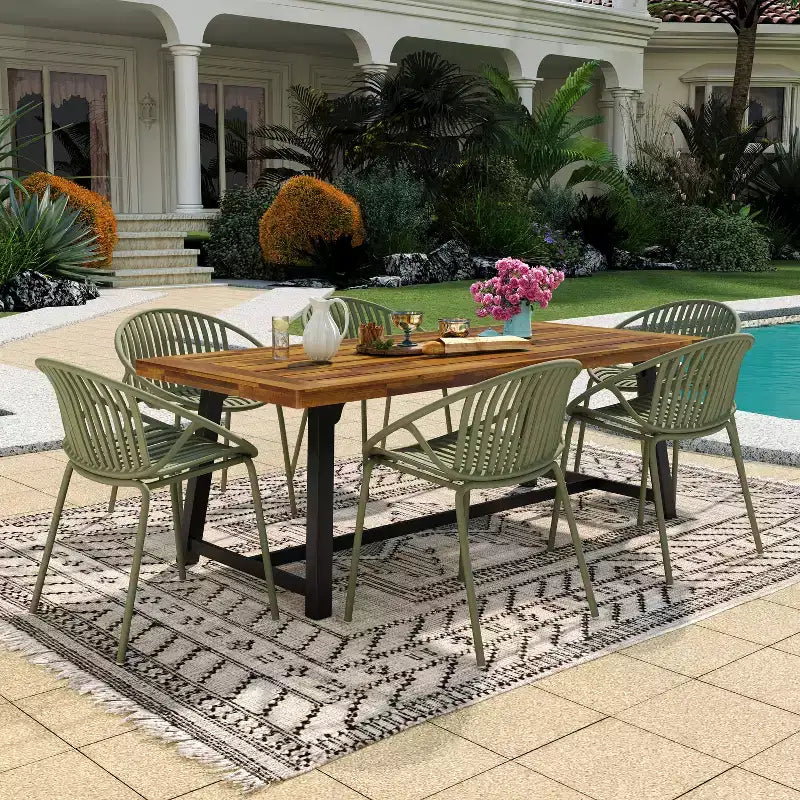 Conjunto de comedor moderno de 7 piezas para exteriores Christopher Knight Home Pablo, con sillas apilables