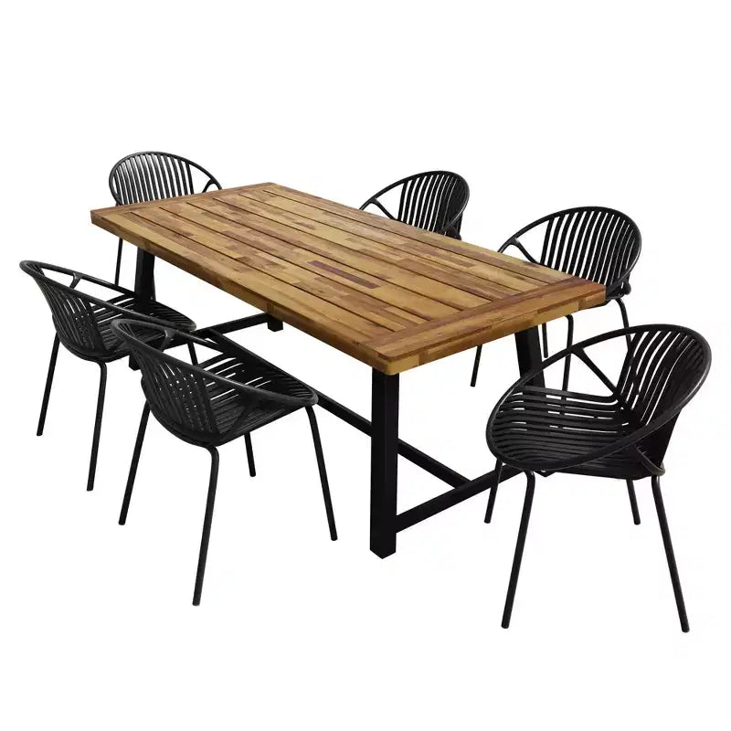 Conjunto de comedor moderno de 7 piezas para exteriores Christopher Knight Home Pablo, con sillas apilables