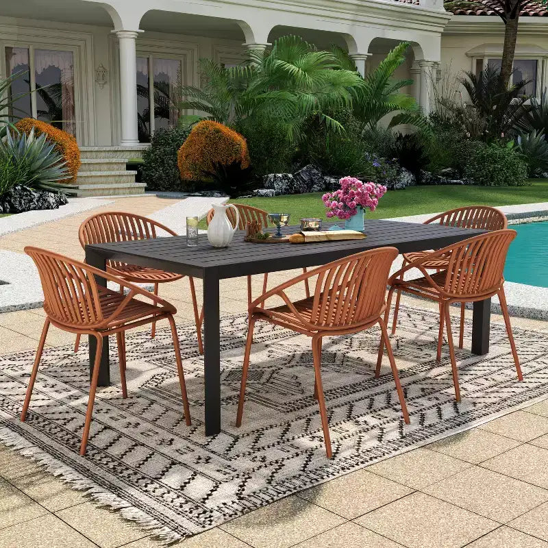 Conjunto de comedor moderno de 7 piezas para exterior Christopher Knight Home Paddy, de metal y polipropileno, con silla apilable