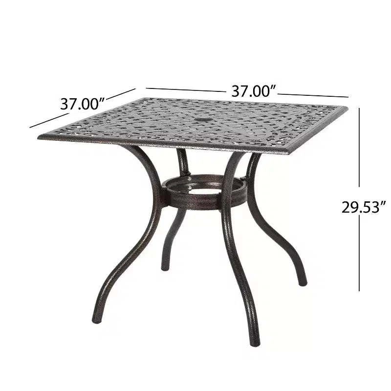 Conjunto de comedor para exterior de aluminio fundido de 5 piezas Christopher Knight Home Bogota, con orificio para sombrilla