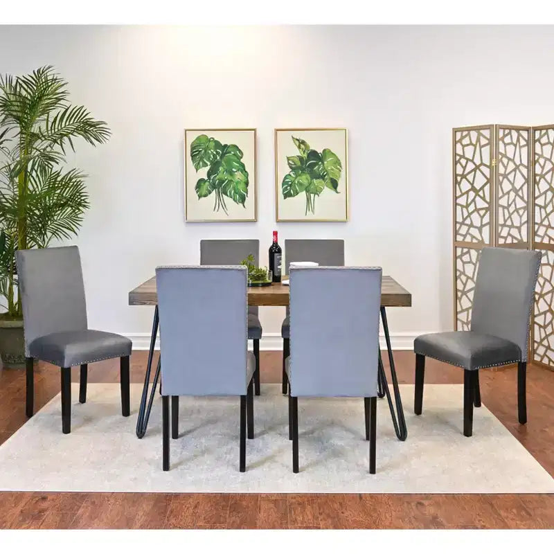 Roundhill Furniture Ashzo Dining Set, Hairpin Dining Table with 6 Chairs, 7-Piece