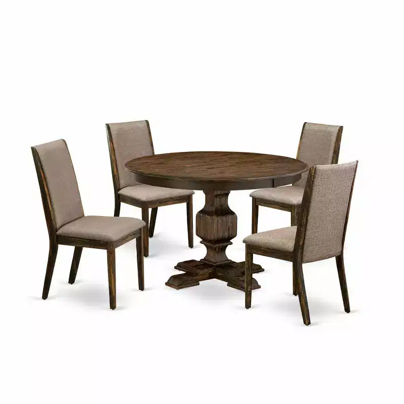 HomeStock 5-teiliges rundes Esszimmer-Set im Used-Look mit Jacobean-Finish