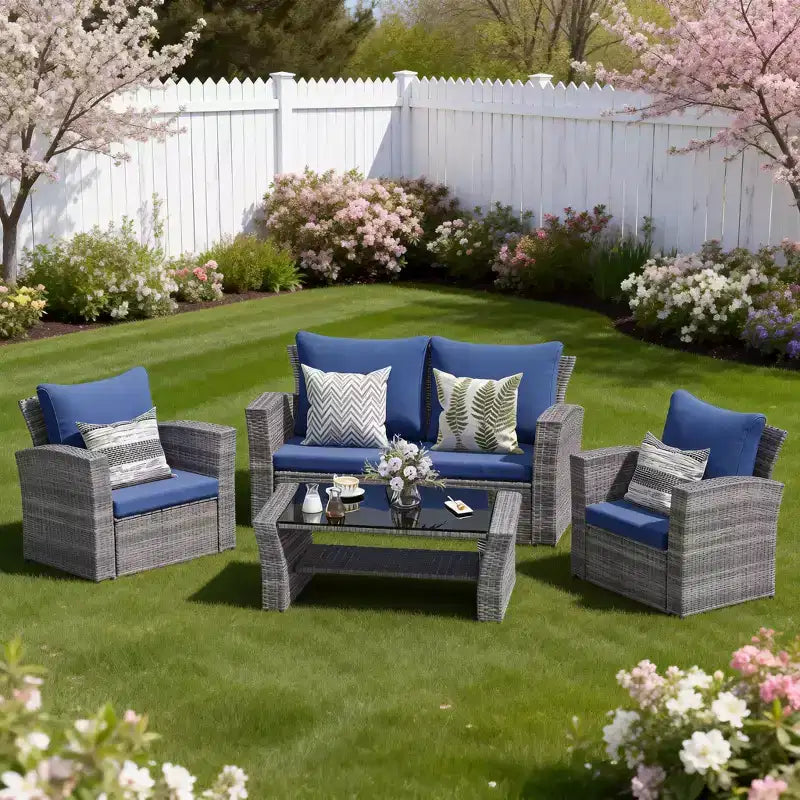 Heynemo 4 Piece Patio Furniture Sets, All-Weather Wicker Conversation Sets, Outdoor Rattan Sectional Sofa Chair with Coffee Table