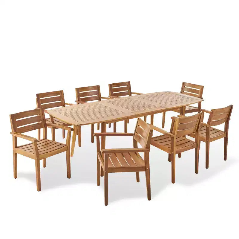 Christopher Knight Home Stamford conjunto de comedor exterior de madera de acacia de 9 piezas, extensible