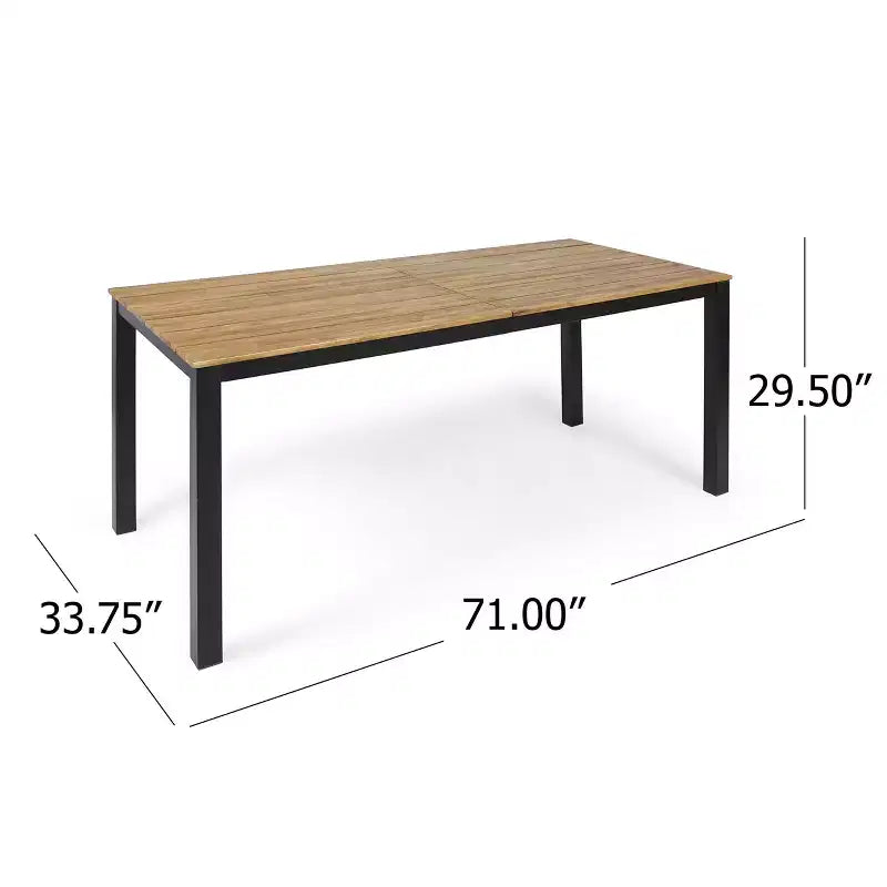 Set da pranzo da esterno Christopher Knight Home Lorena da 7 pezzi in legno di acacia e resina con tavolo da pranzo da 71, nero e teak