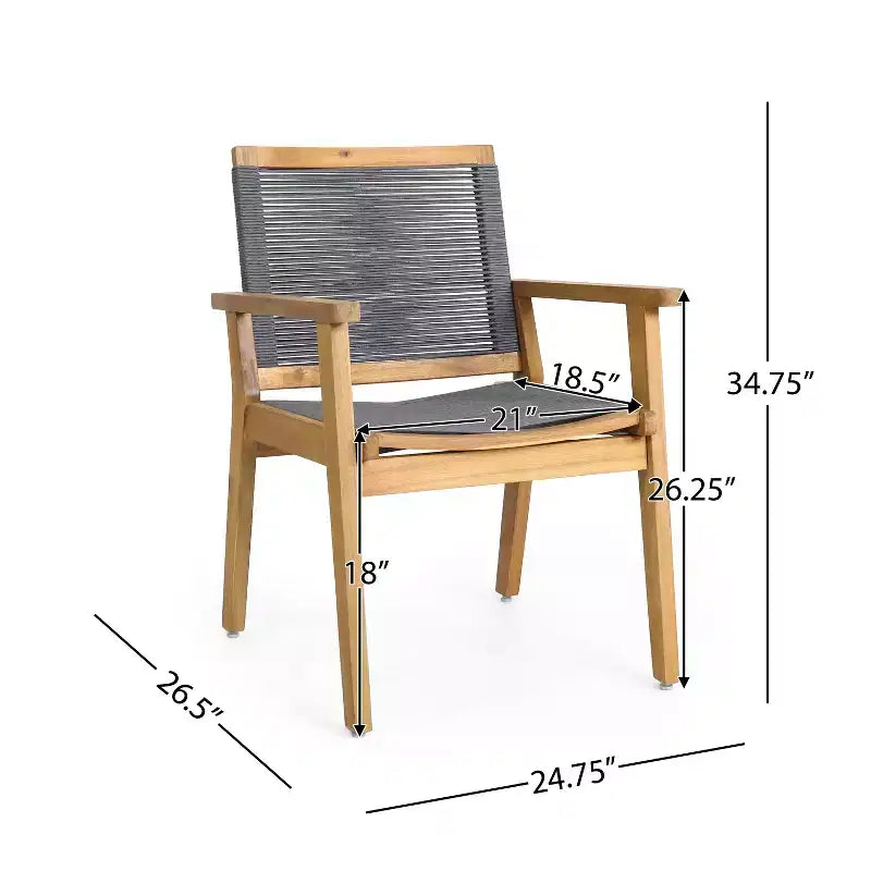 Set da pranzo da esterno Christopher Knight Home Mcgill da 7 pezzi, in corda e legno di acacia, teak/grigio scuro