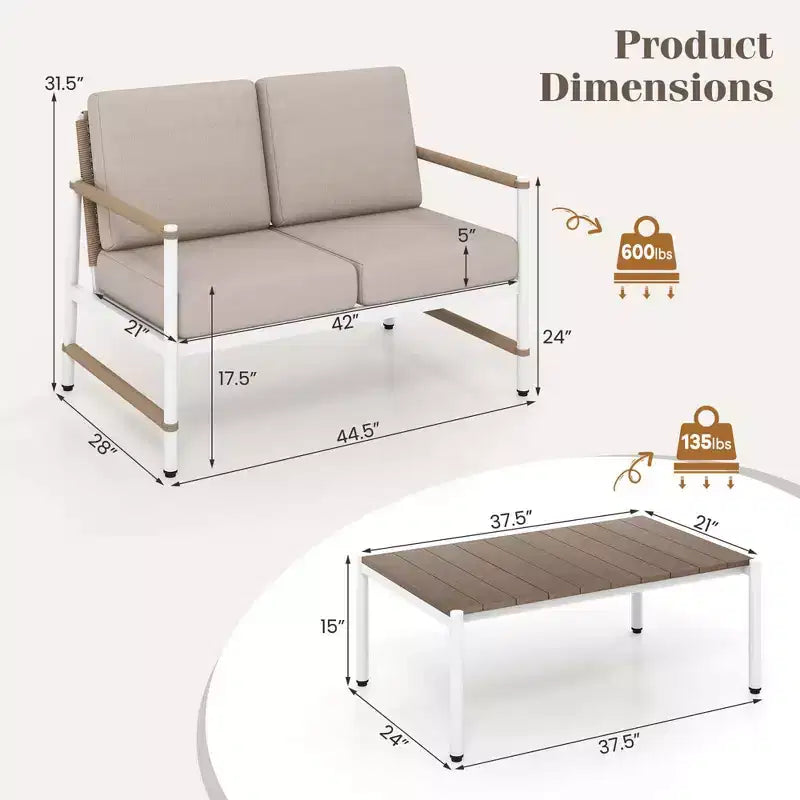 Costway 2 PCS Patio Furniture Set Loveseat Sofa with Coffee Table Thick Cushions