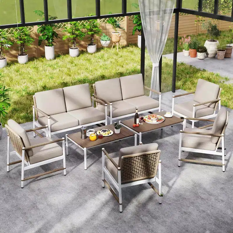 Costway 2 PCS Patio Furniture Set Loveseat Sofa with Coffee Table Thick Cushions