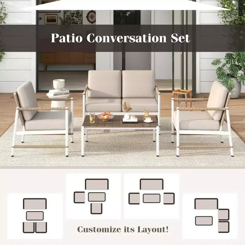Costway 2 PCS Patio Furniture Set Loveseat Sofa with Coffee Table Thick Cushions