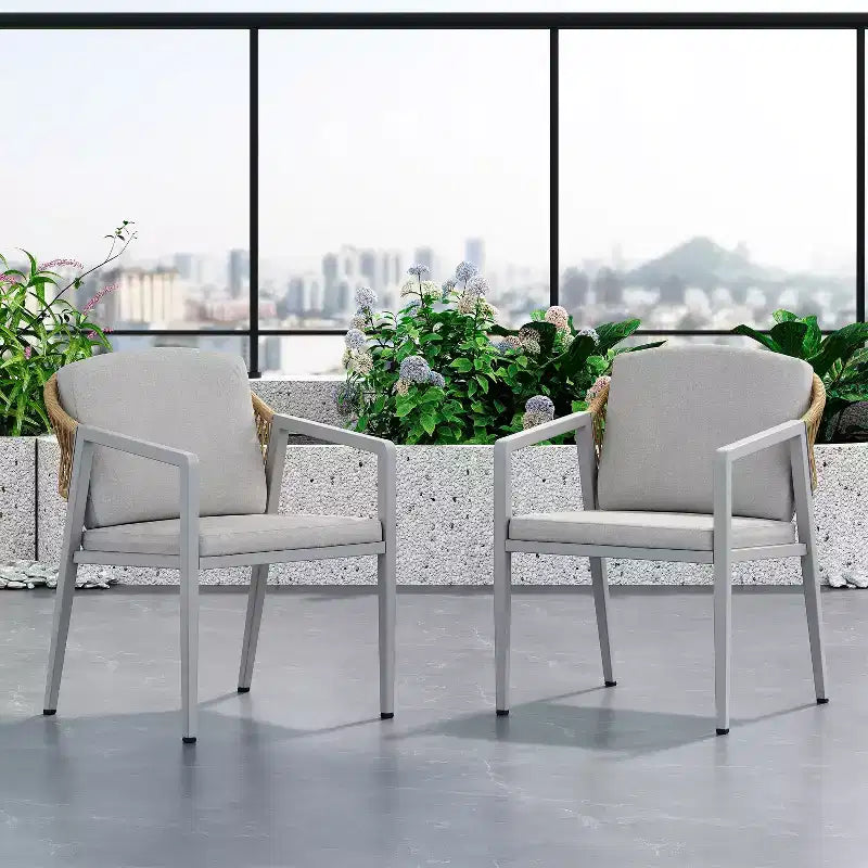 Ensemble de salle à manger extérieur de patio 7 pièces avec chaise de salle à manger en rotin PE et table extensible, bois d’acacia, gris+naturel-ModernLuxe