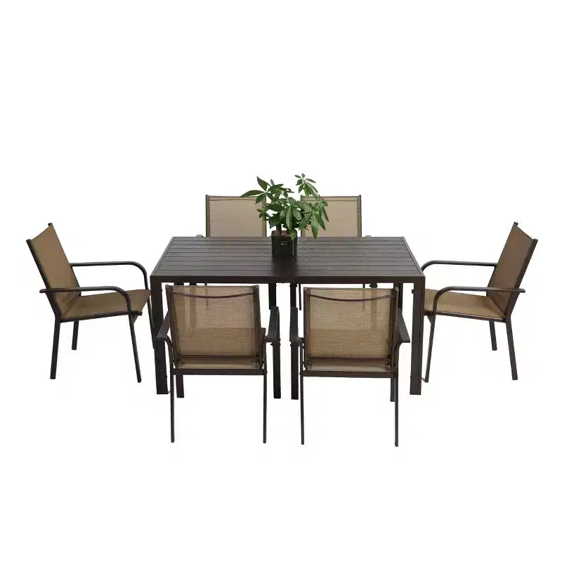 GDFStudio Eudora weerbestendige 7-delige eetset voor buiten met 6 Textilene-stoelen