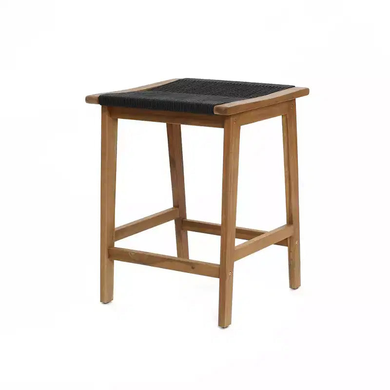 Set da esterno LuxenHome con tavolo in legno di acacia per 4 persone ad altezza bancone e 4 sgabelli, marrone