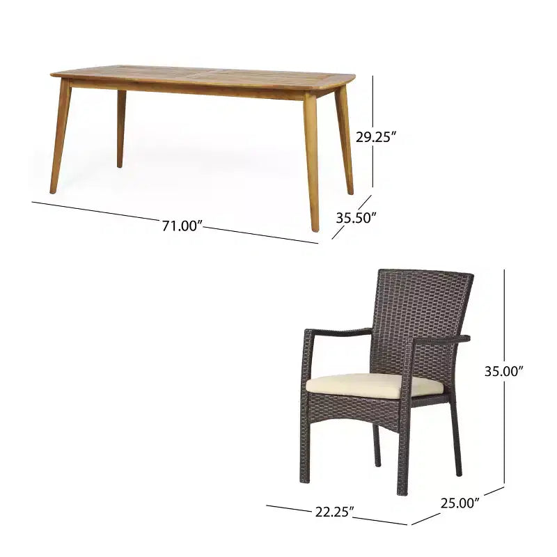 Juego de comedor de 7 piezas para exteriores Christopher Knight Home Talbot, de madera de acacia y mimbre, con cojín