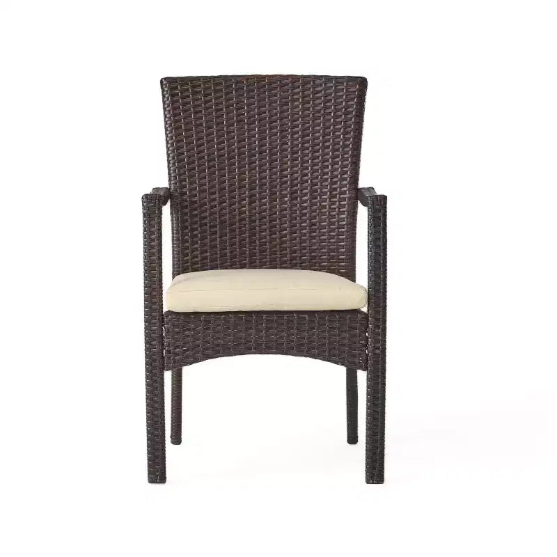 Juego de comedor de 7 piezas para exteriores Christopher Knight Home Talbot, de madera de acacia y mimbre, con cojín