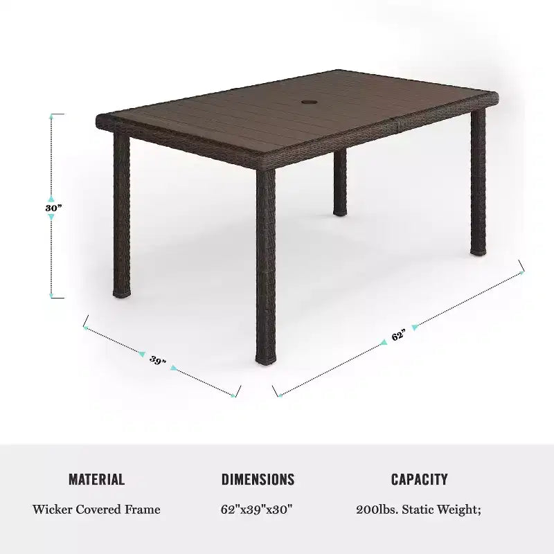 Martha Stewart Bedford set da pranzo da 7 pezzi per interni ed esterni con 6 sedie da pranzo impilabili e tavolo da patio da 62 con piano in legno composito e intrecciato in rattan