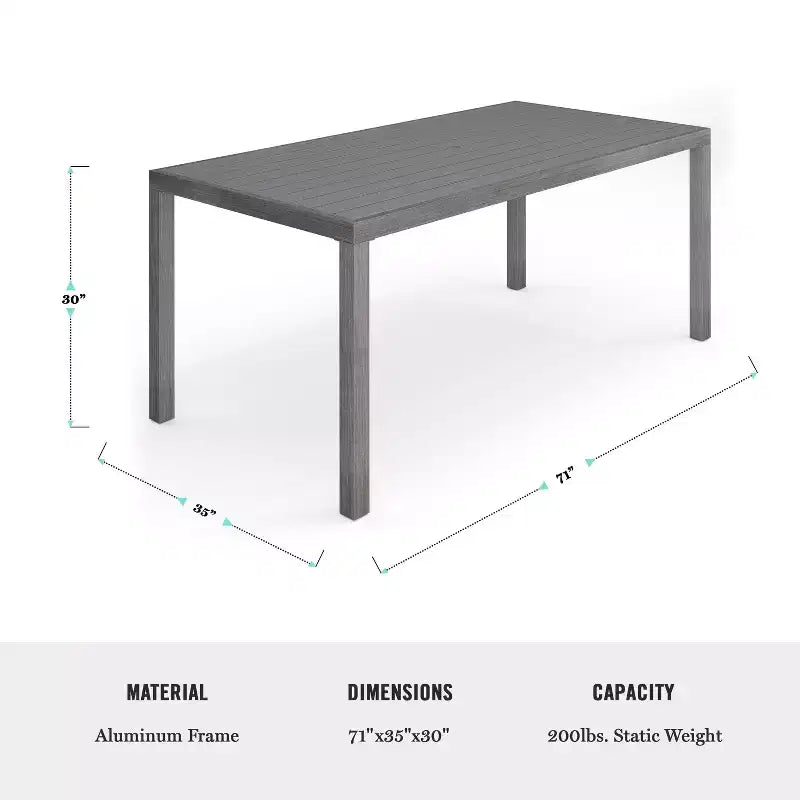 Set da patio per interni ed esterni Martha Stewart Bedford con tavolo da 71 e 8 sedie da pranzo, finitura in alluminio con venature del legno spazzolato e cuscini per seduta resistenti a tutte le condizioni atmosferiche