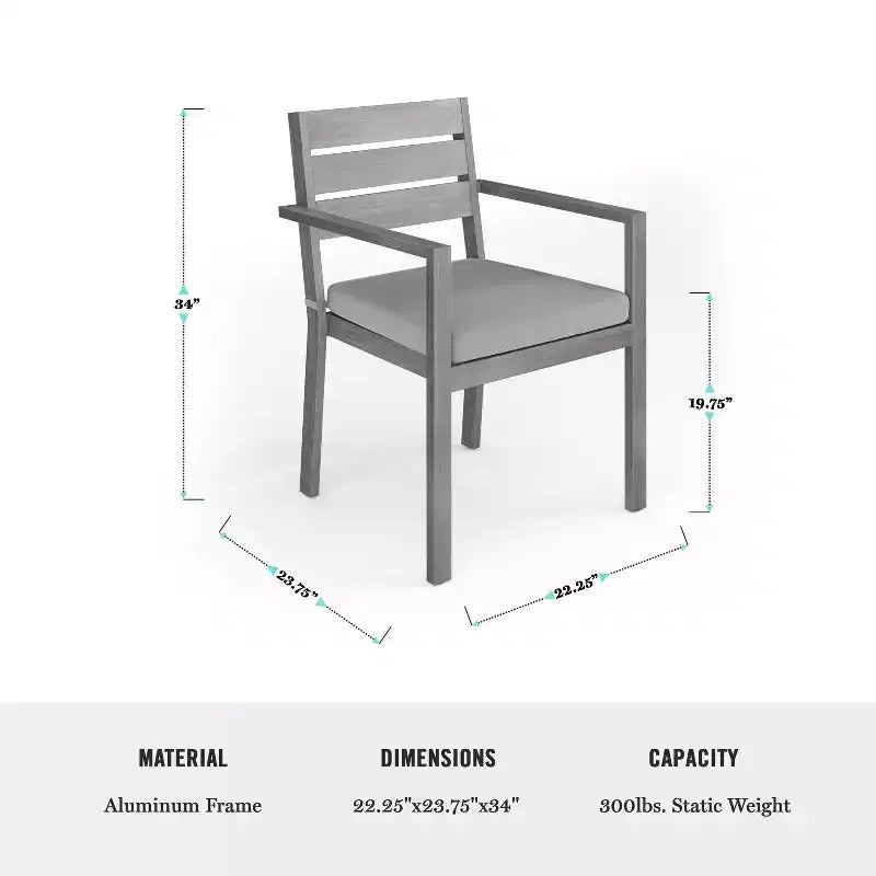 Set da patio per interni ed esterni Martha Stewart Bedford con tavolo da 71 e 8 sedie da pranzo, finitura in alluminio con venature del legno spazzolato e cuscini per seduta resistenti a tutte le condizioni atmosferiche