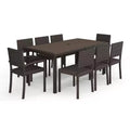 Set da pranzo da interno-esterno Martha Stewart Bedford da 9 pezzi, con 8 sedie impilabili e tavolo da patio da 71 pollici con piano in legno composito e intreccio in rattan