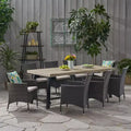 Christopher Knight Home Flamingo Outdoor Acacia Wood and Wicker 9 Piece Dining Set with Cushion