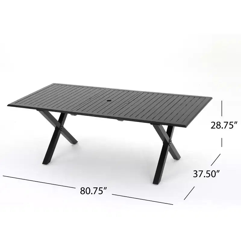 Juego de comedor de exterior Christopher Knight Home Rogge de mimbre y aluminio, extensible, de 7 piezas, con cojines, marrón claro/negro mate