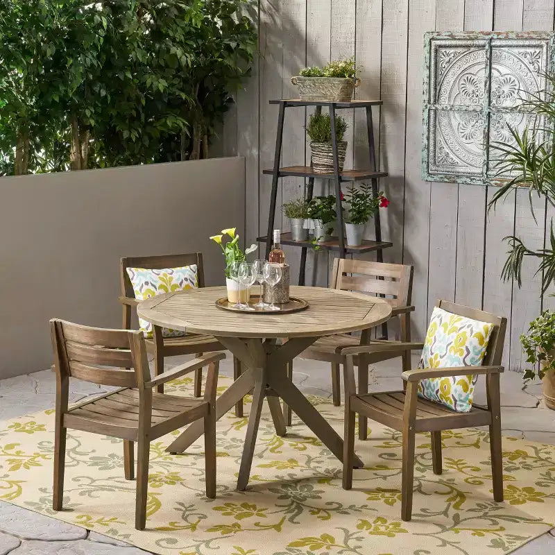 Set da pranzo rustico da esterno GDFStudio Brigitte da 5 pezzi in legno di acacia