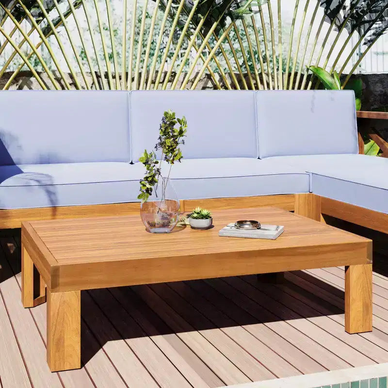Chic Crate-5-delars sektionssoffset i trä för uteplatsen med vattenavvisande grå dynor för trädgård, veranda och altan - naturlig finish