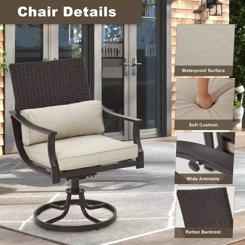 EROMMY 7-delige eettafelset voor buiten, grote rechthoekige eettafel (parasolgat van 1.96'') en 6 draaibare eetkamerstoelen met lendenkussen